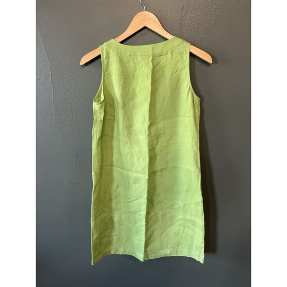 J. Jill Womens Green Sleeveless 3/4 Button Up Shirt Dress Size XS Petite Linen - Picture 2 of 3